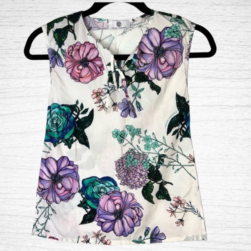 Young Versace Girls Floral Print Sleeveless Top- Made in Italy | Size 6A